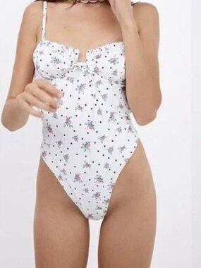 FOR LOVE & LEMONS White Rosewater Floral One-Piece Swimsuit SMALL